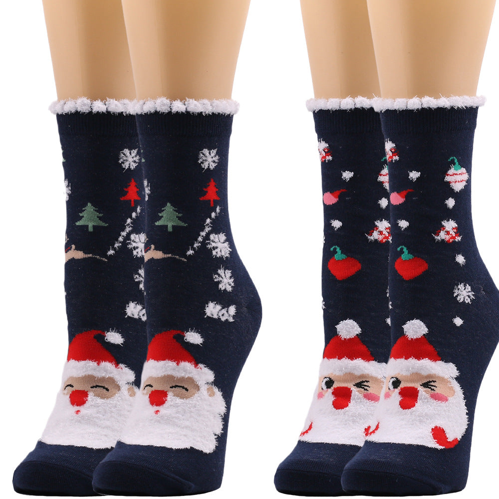 Snowy Wish | Navy Santa Print Christmas Socks For Women