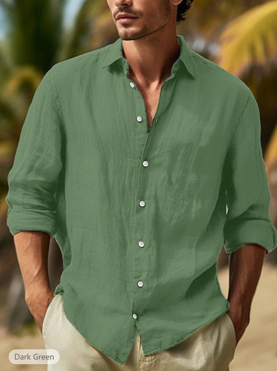 Basilio Levbrook | Linen-Look Long Sleeve Button-Up Shirt For Men