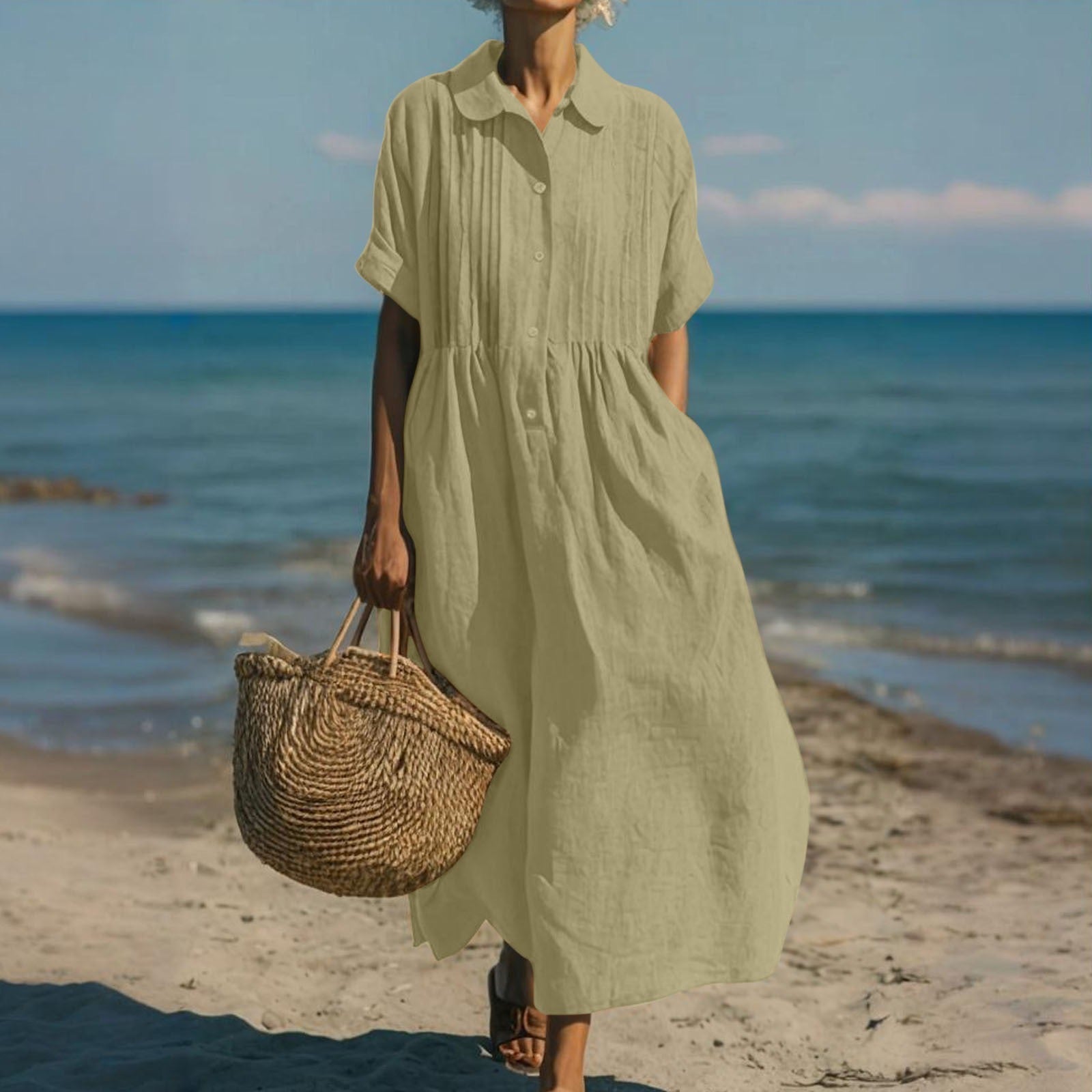 Harper Sutton | Pintuck Linen Maxi Shirt Dress For Women