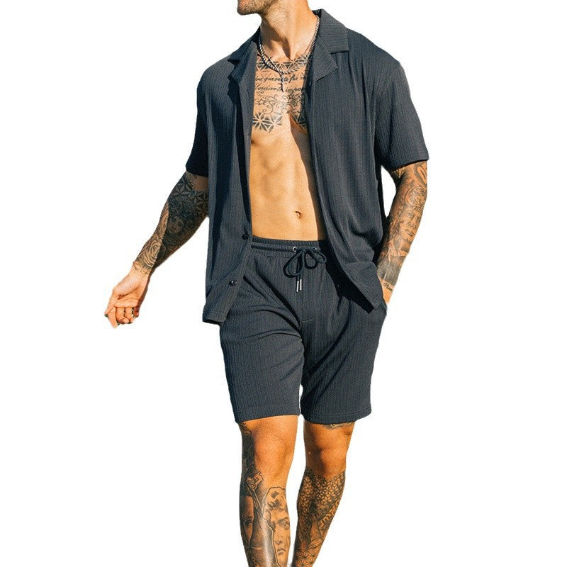 Zachary Prentice | Textured Shirt & Shorts Set For Men