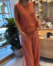 Eloise Martin | Linen Two-Piece Wide Leg Set For Women