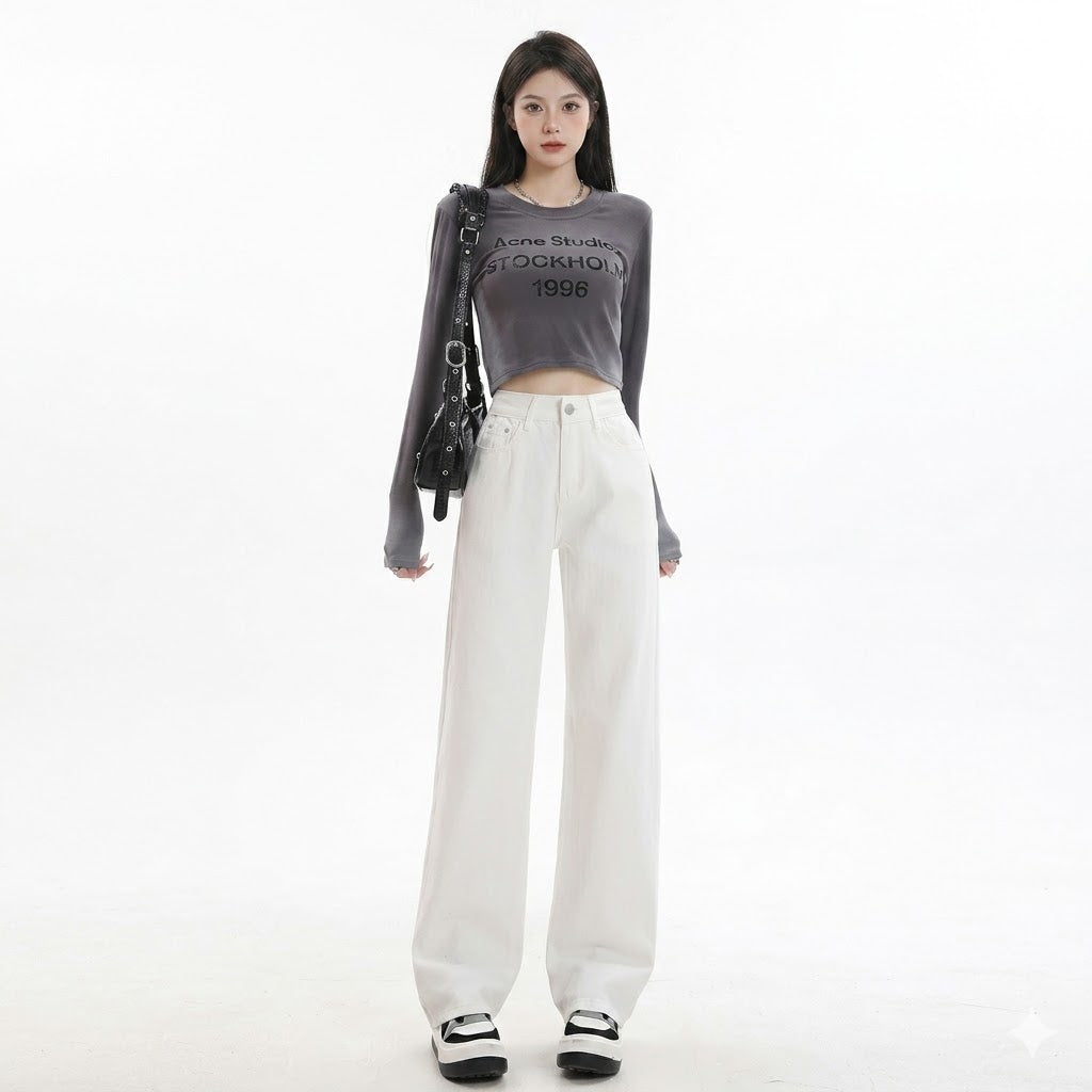 Isabelle Laurent | Minimalist White Wide Leg Jeans For Women