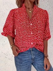 Ella Whitfield | Polka Dot Button Blouse With Flutter Sleeves For Women