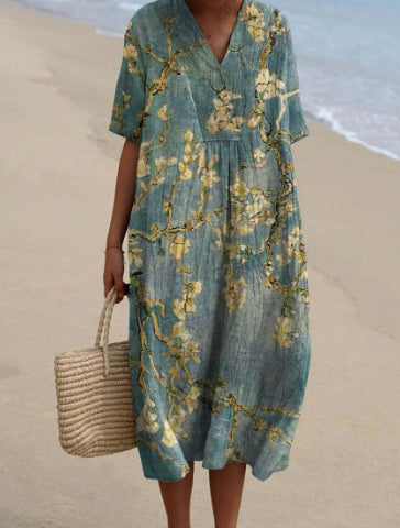 Bice Tidmore | Floral Print V-Neck Midi Dress For Women