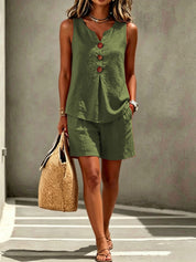 Miriam Kilmere | Linen-Look Button Tank & Shorts Set For Women