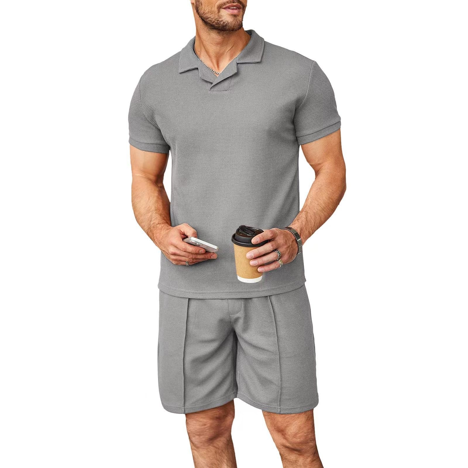 Grady Thornton | Waffle Knit Polo Shirt & Shorts Set For Men