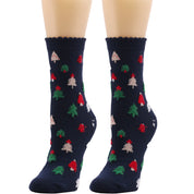 Snowy Wish | Navy Santa Print Christmas Socks For Women