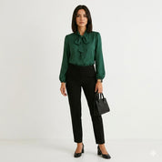 Camille Moreau | Elegant Tie-Neck Blouse with Satin Finish For Women