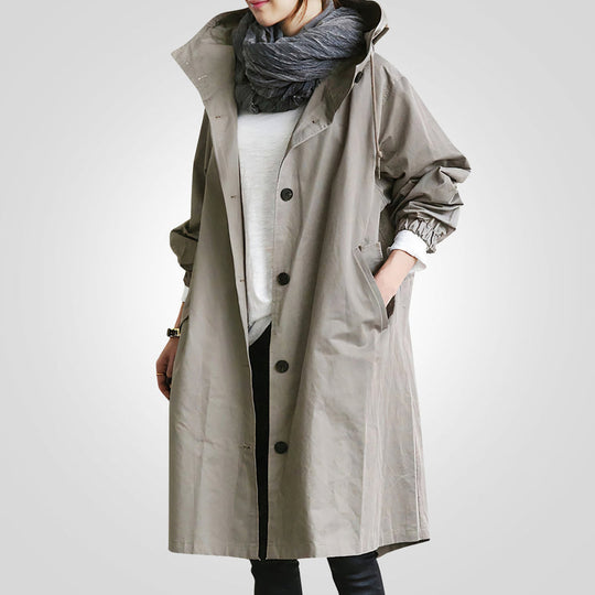 Paola Glenelg | Beige Long Hooded Raincoat For Women