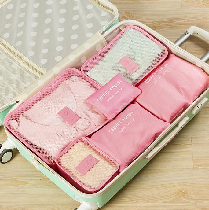 6-Piece Waterproof Packing Cubes Set - Pink