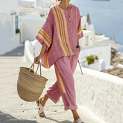 Fiore Hunworth | Linen-Look Striped Top & Trousers Set For Women