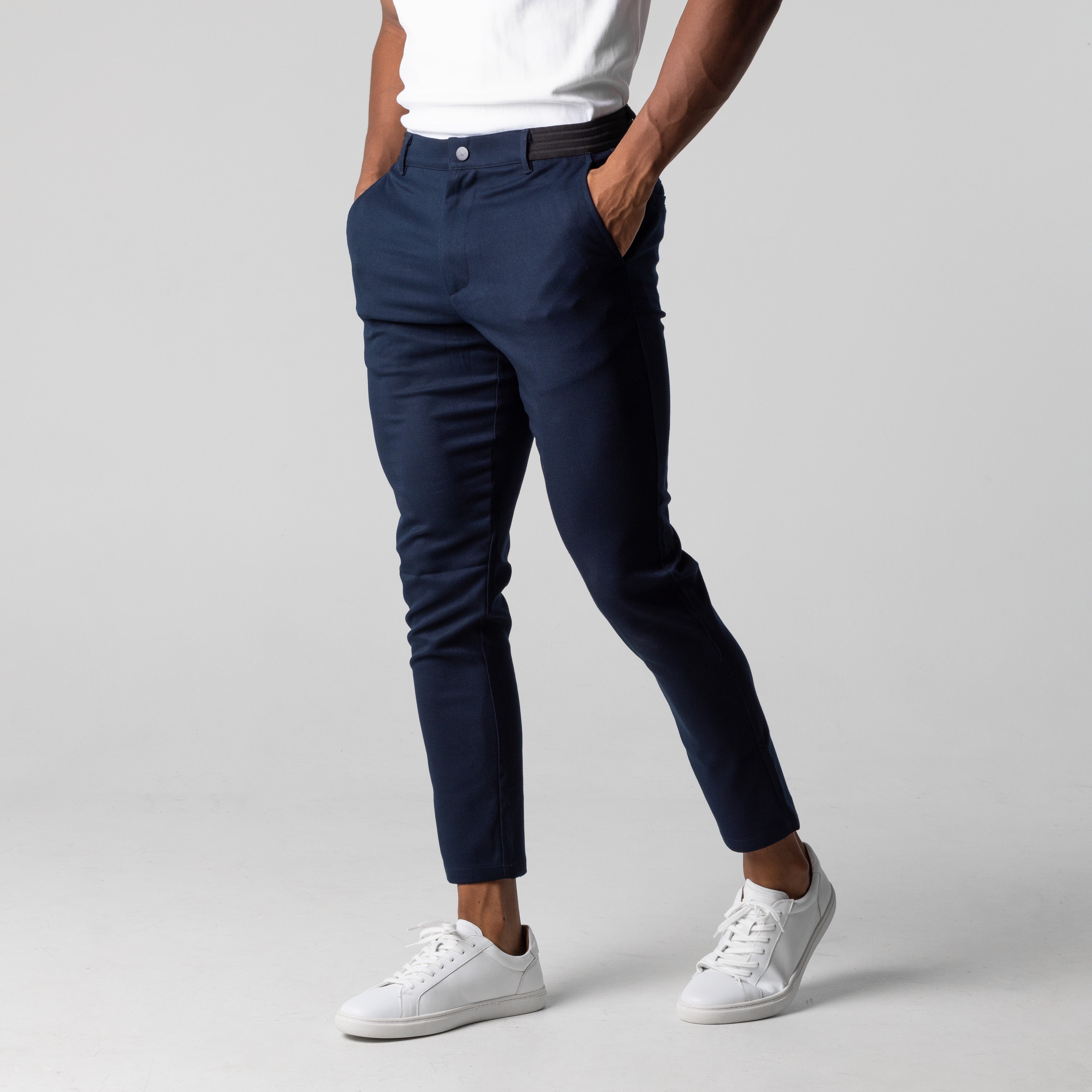Lorcan Merefield | Navy Slim Fit Stretch Ankle Trousers For Men