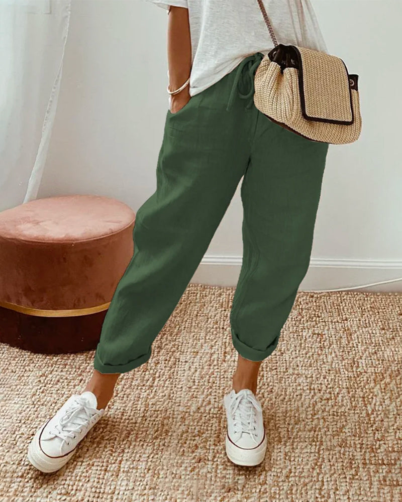 Matteo Ricci | Relaxed Linen Drawstring Trousers with Tapered Fit For Women