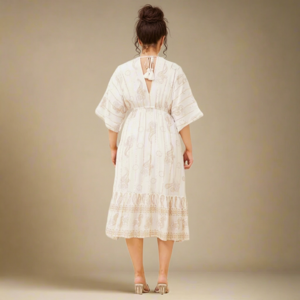 Arielle Kensington | Bohemian Midi Dress With Luxe Tassel Tie Detail For Women