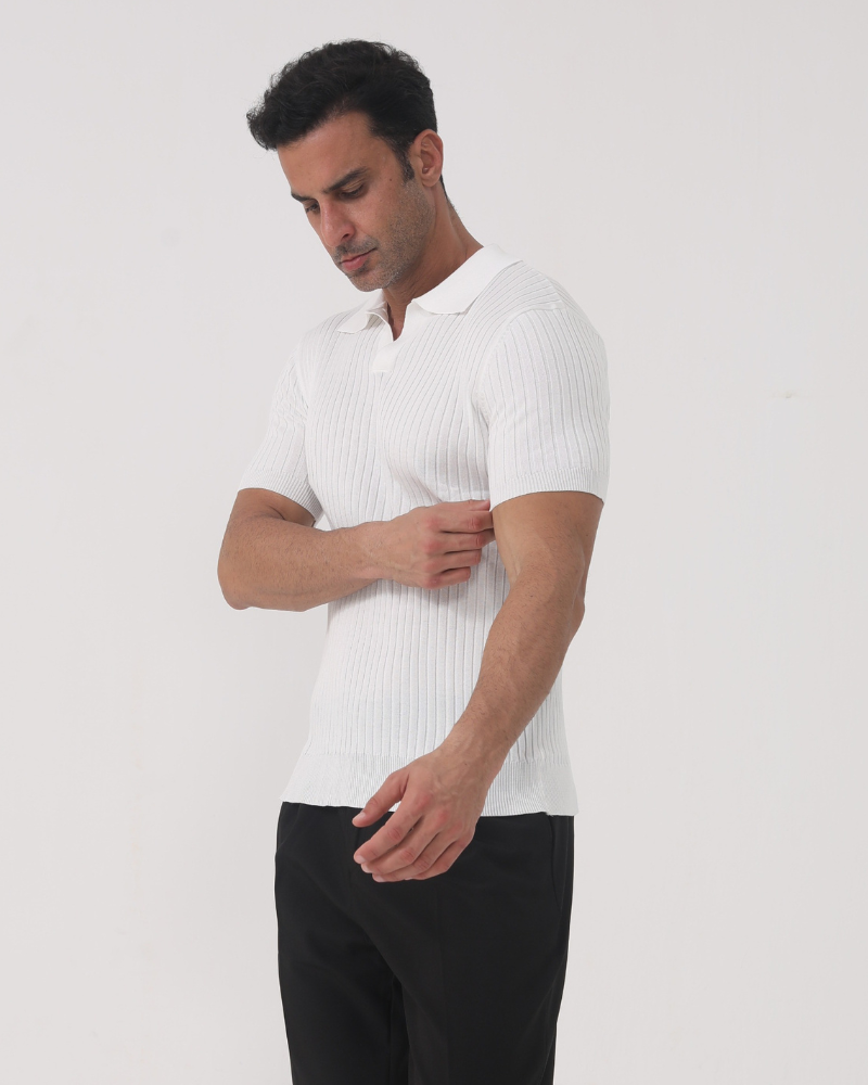 Luca Bianchi | Ribbed Knit Polo with Sculpted Fit For Men