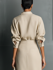 Iris Kingswood | Draped Cotton Blend Shirt And Skirt Set For Women