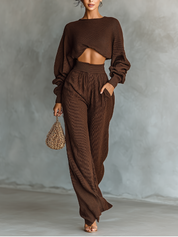 Elise Thackeray | Knitted Crop Top And Wide-Leg Pants Set For Women