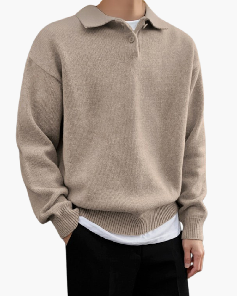 Enzo Laurent | Relaxed Knit Polo Sweater with Soft Minimal Elegance For Men