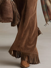 Marnie Ashdown | Faux Suede Flared Trousers With Fringe Hem For Women