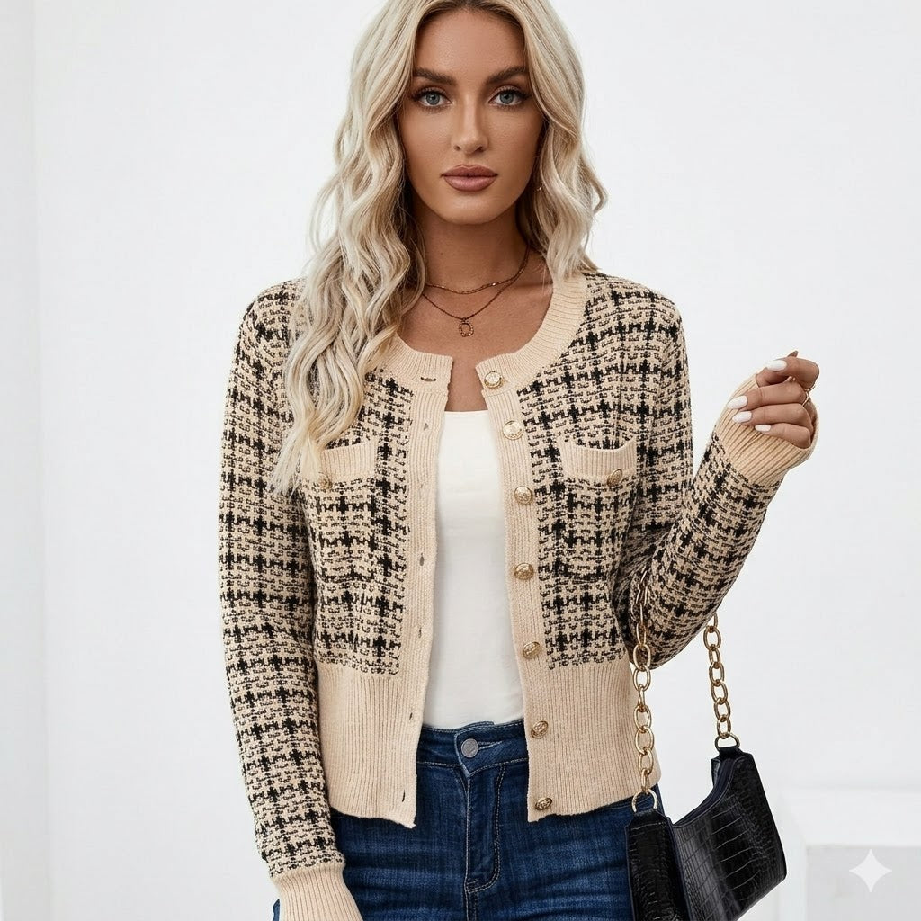 Elodie Laurent | Cropped Tweed Knit Cardigan For Women