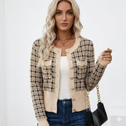 Elodie Laurent | Cropped Tweed Knit Cardigan For Women