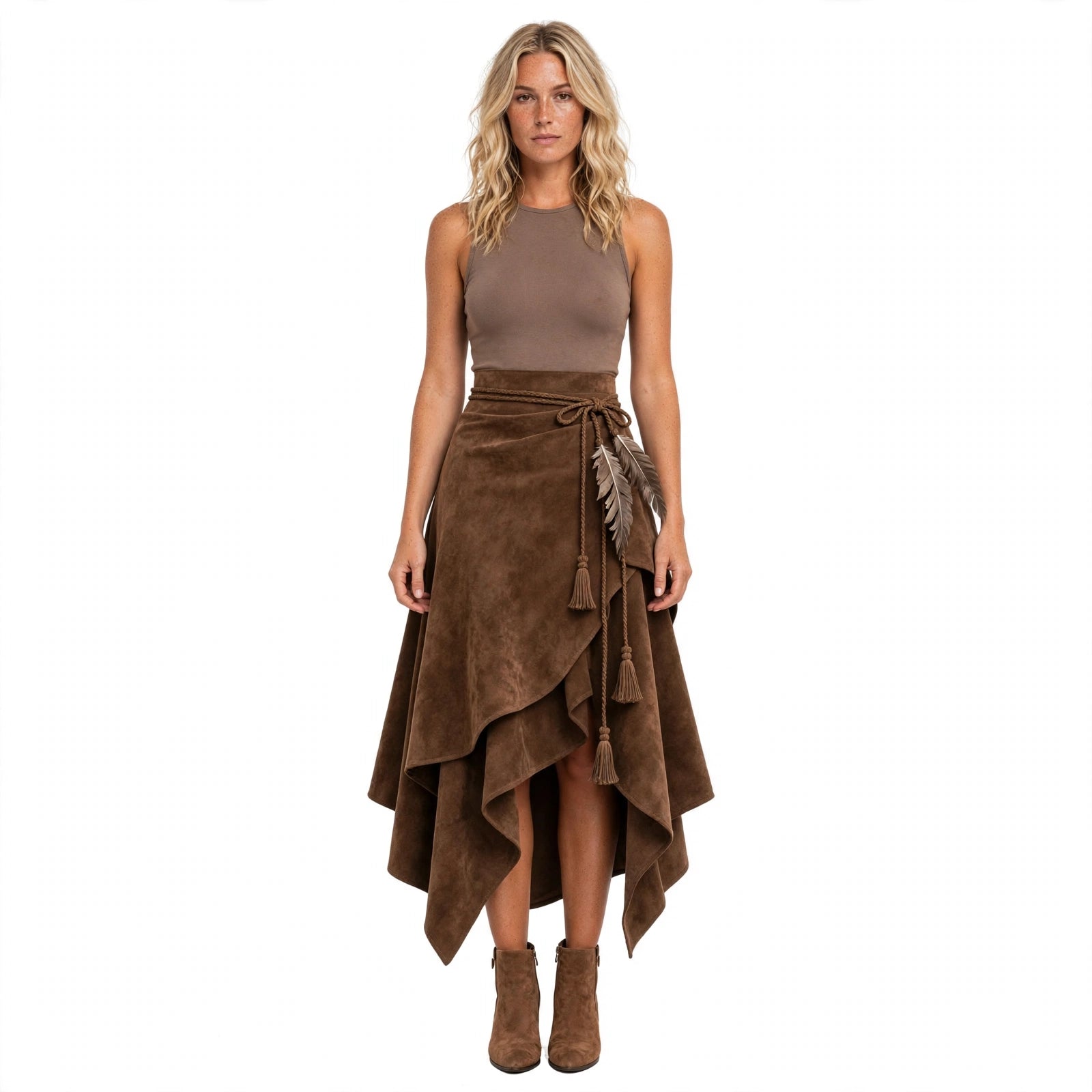 Lucy Jones | Suede Wrap Skirt With Tassel Detail For Women