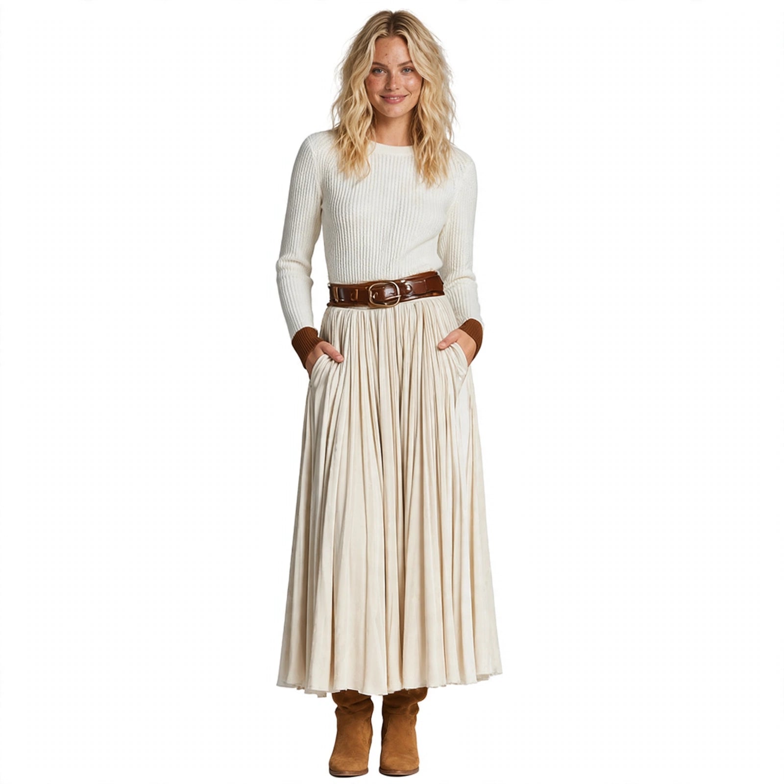 Eloise Fairweather | Velvet Pleated Skirt With Lace-Up Belt For Women