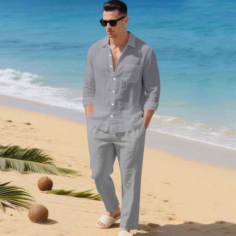 Valerio Gilgate | Linen-Look Shirt And Trousers Set For Men