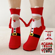 Joy | Red Santa Hand-Holding Christmas Socks Unisex & Couples