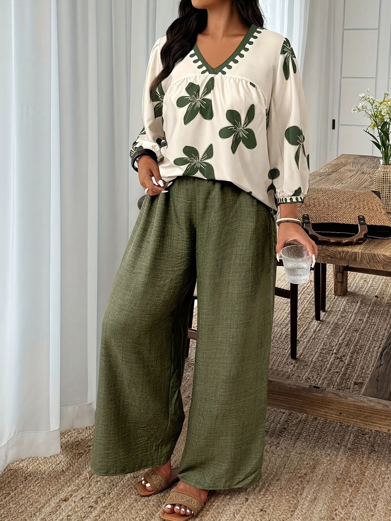 Georgia Fairbanks | Floral Print Wide-Leg Two-Piece Set For Women