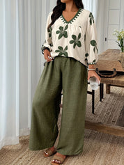 Georgia Fairbanks | Floral Print Wide-Leg Two-Piece Set For Women