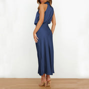 Diletta Ostmore | Draped Halter Neck Satin-Look Maxi Dress For Women