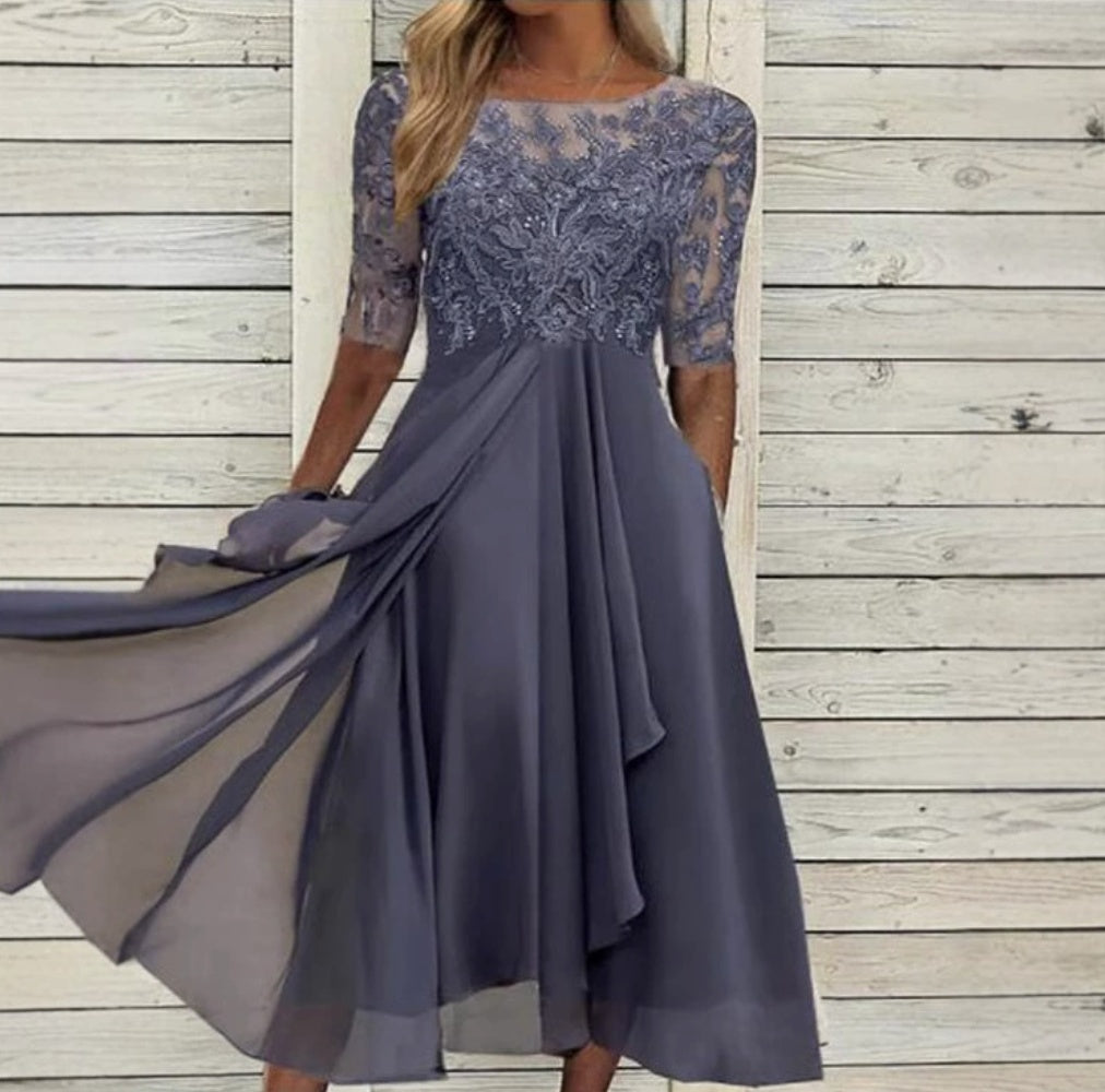Isotta Penley | Lace Bodice Cascade Ruffle Midi Dress For Women
