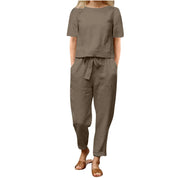 Dora Dalton | Linen-Look Top & Tie-Waist Trousers Set For Women