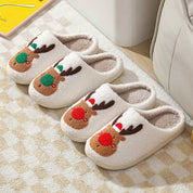 Reindeer Cheer | Cream Reindeer Print Christmas Slippers For Women