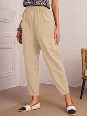 Elise Monroe | Cotton Linen Elastic-Waist Pants For Women