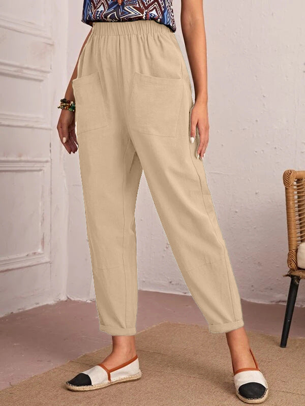Elise Monroe | Cotton Linen Elastic-Waist Pants For Women