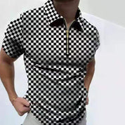 Ronan Ashfield | Checkerboard Print Zip Polo Shirt For Men