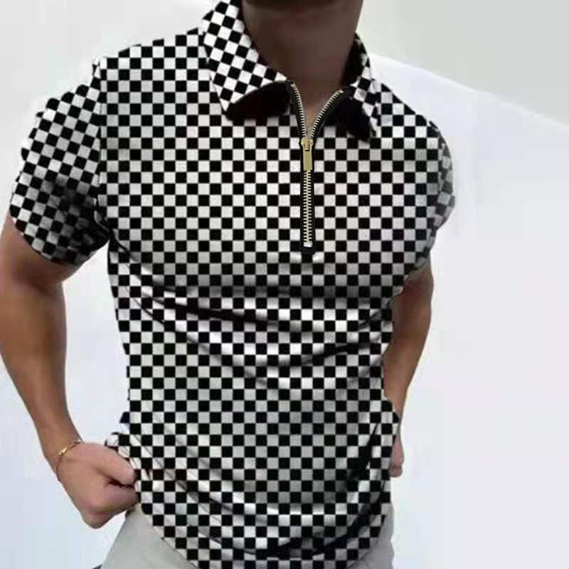 Ronan Ashfield | Checkerboard Print Zip Polo Shirt For Men