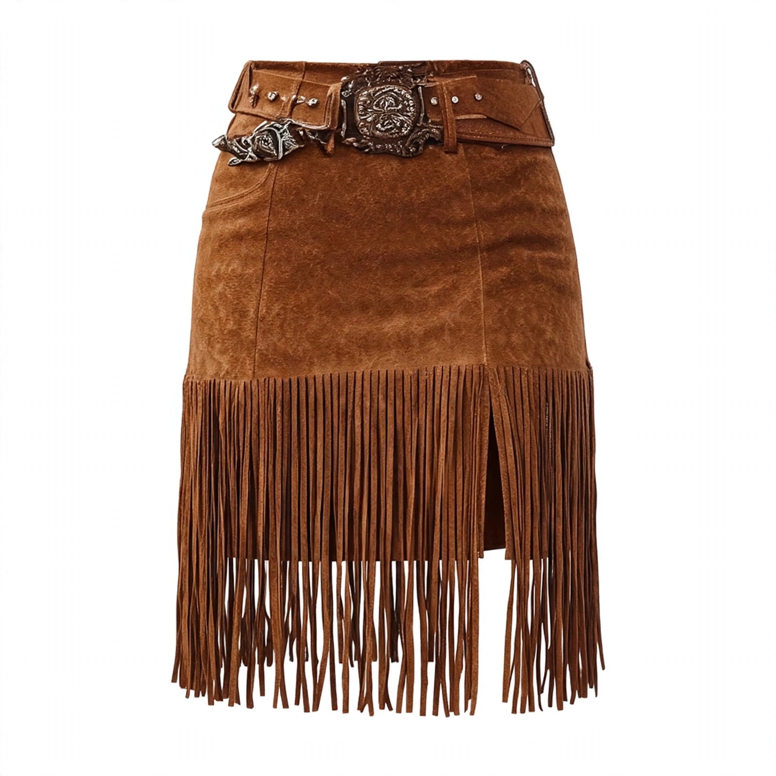 Bronte Ashfield | Boho Fringe Skirt With Western Buckle For Women