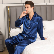 Tommaso Belcombe | Satin-Look Piped Long Sleeve Pyjama Set For Men