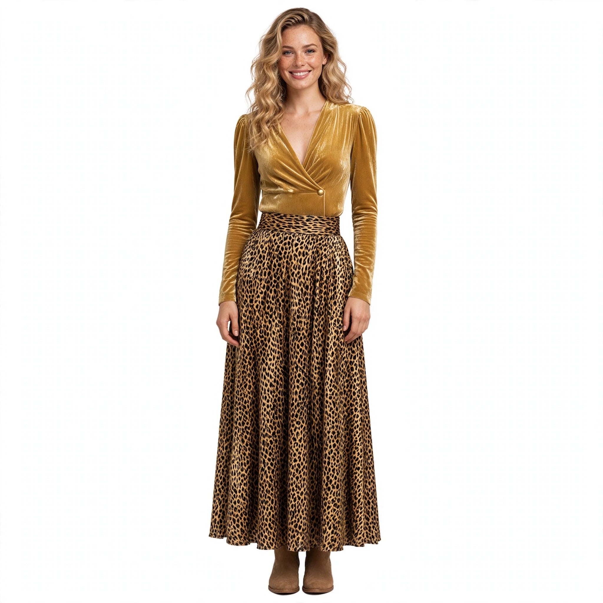 Holly Sheldon | Velvet Leopard Print Skirt Set For Women