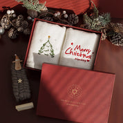 Stitched Joy | White Embroidered Tree Christmas Towel Set Unisex