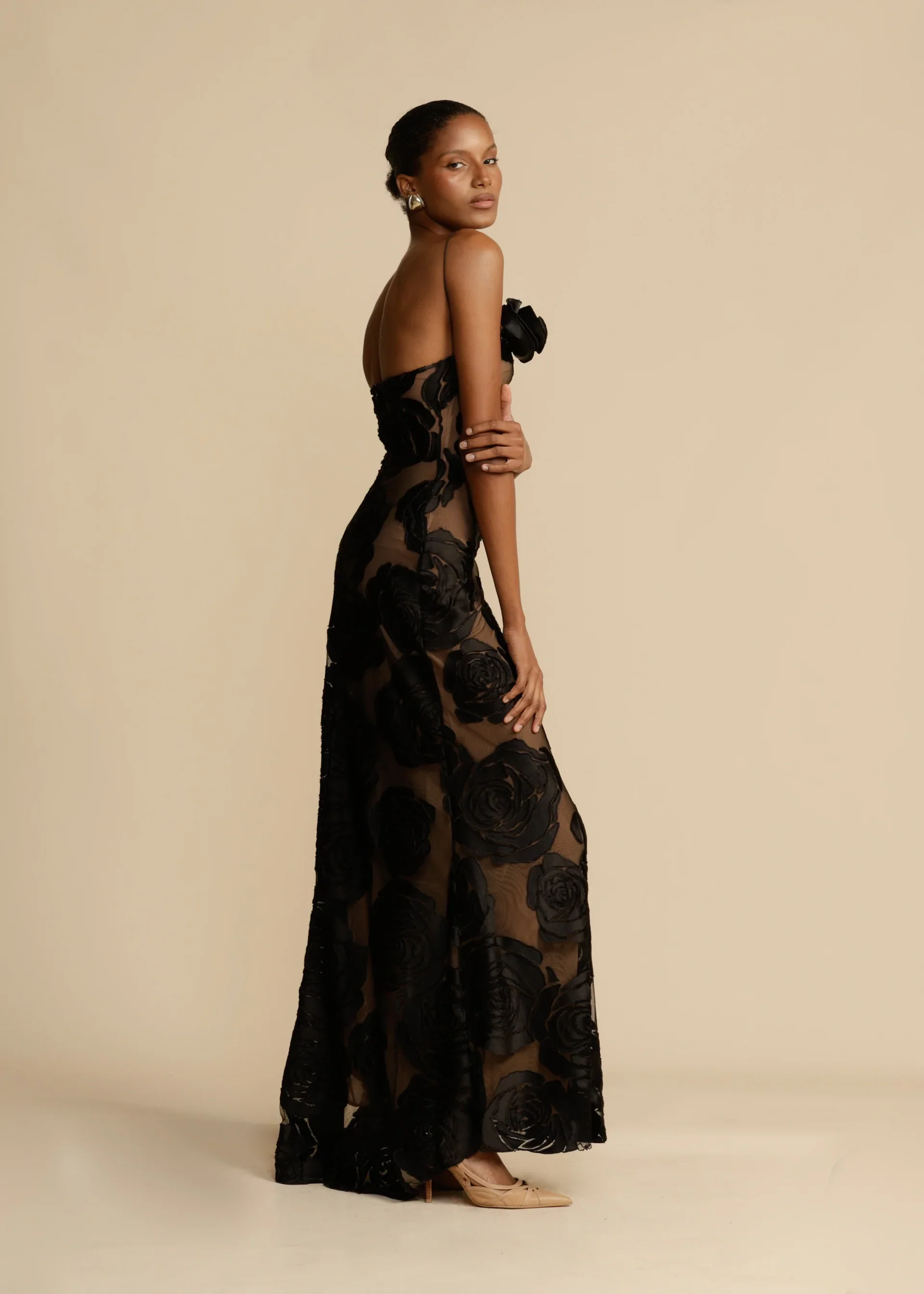 Elise Cromwell | Velvet Rose Maxi Evening Dress For Women
