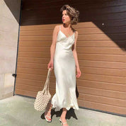 Keturah Glenwood | Ivory Satin Slip Midi Dress For Women