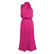 Diletta Ostmore | Draped Halter Neck Satin-Look Maxi Dress For Women