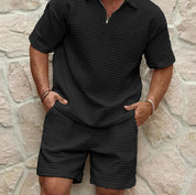 Elliot Bramwell | Textured Zip Polo & Shorts Set For Men