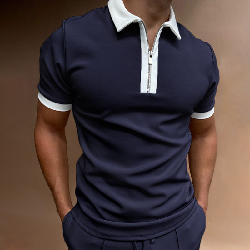 Ronan Ashfield | Checkerboard Print Zip Polo Shirt For Men