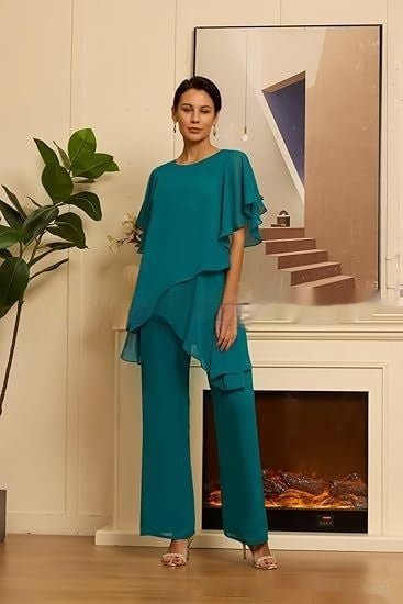 Rossella Dordale | Layered Chiffon Top & Trousers Set For Women