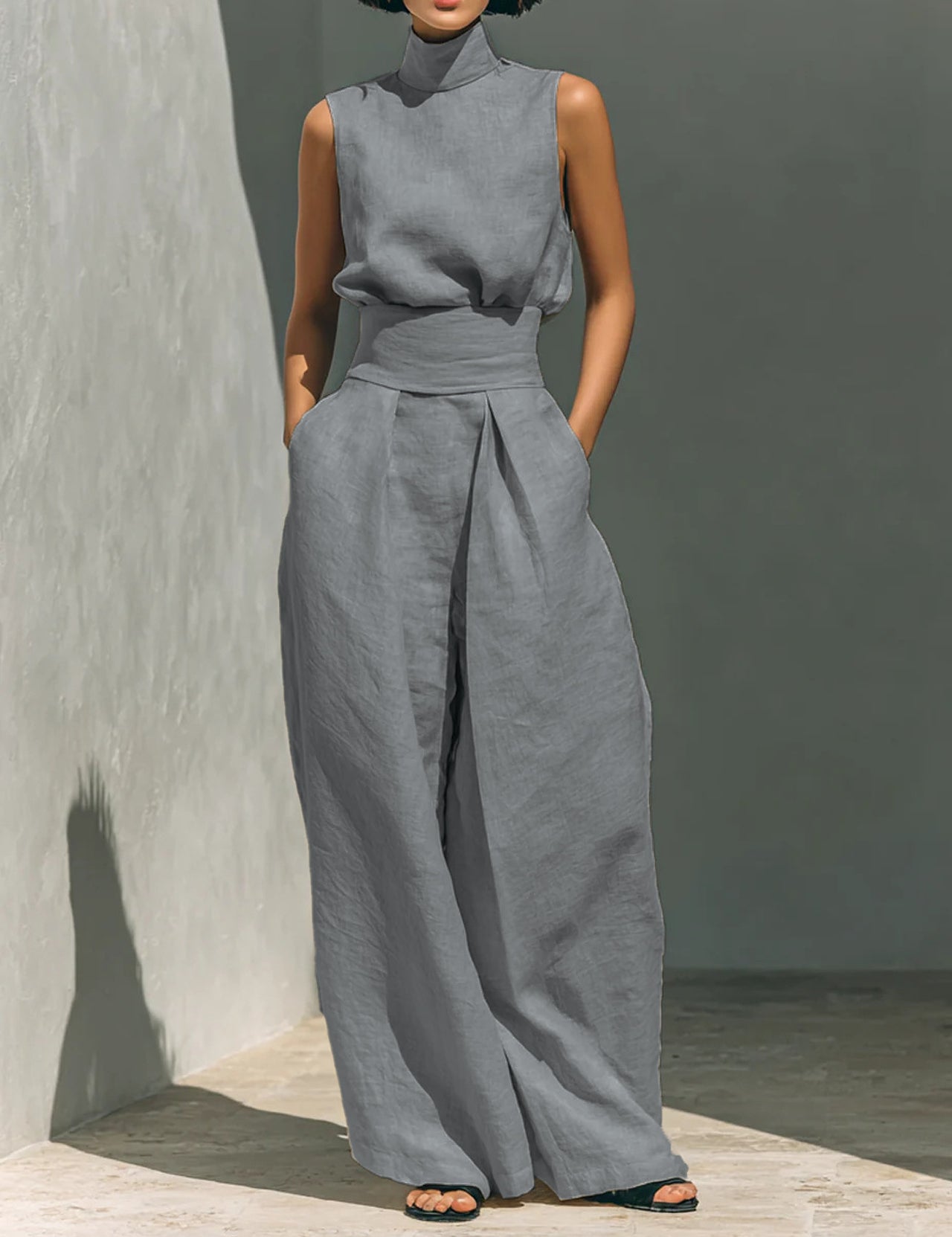 Valentina Creswell | Linen-Look Wide Leg Two-Piece Set For Women